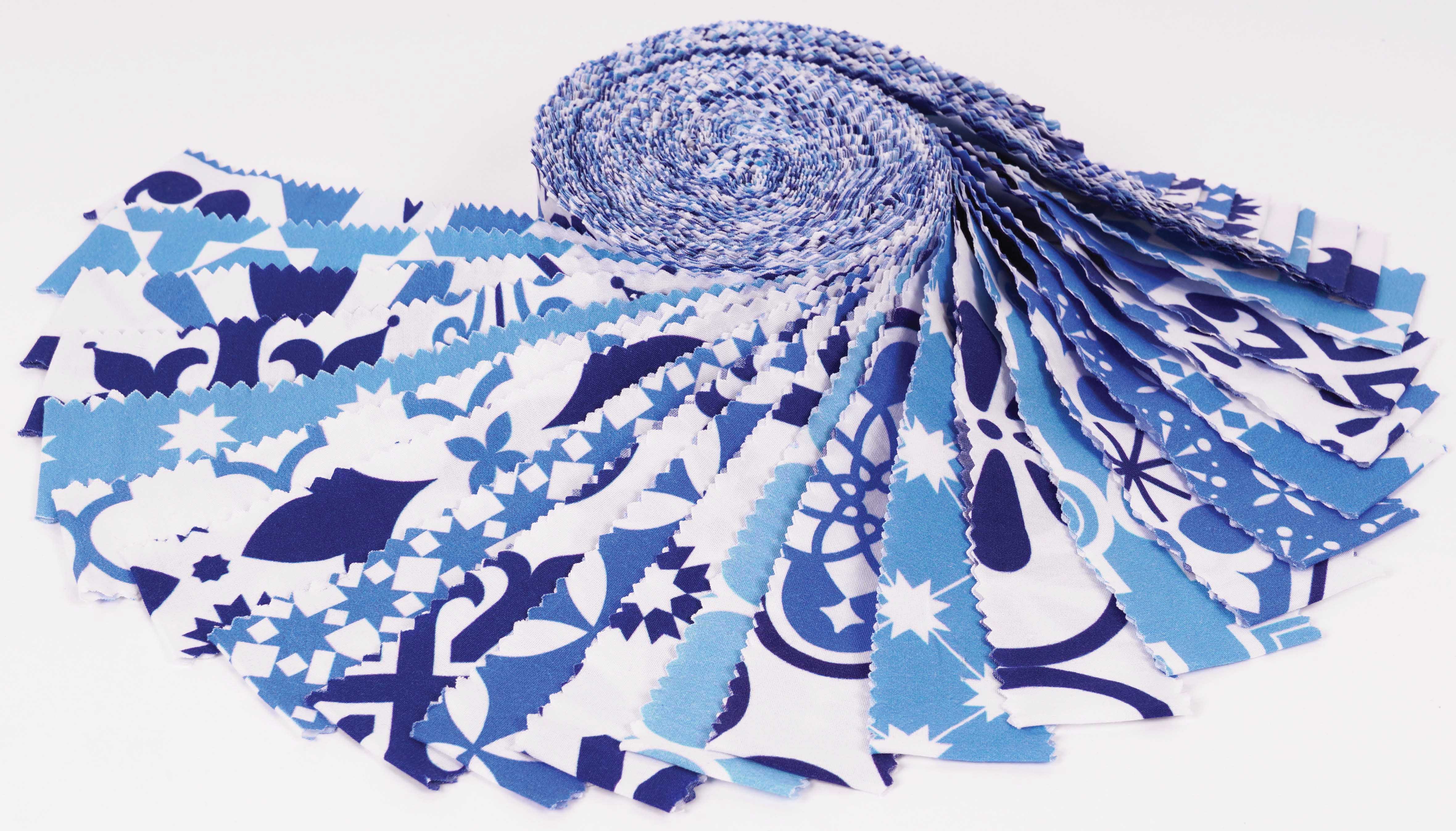 Soimoi 40Pcs Mosaic Print Precut Fabrics Strips Roll Up 1.5x42inches Cotton Jelly Rolls For Quilting - Medium Blue