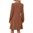 thumbnail image 5 of CharmCyan Women's Long Sleeve Pleated Round Neck Solid Color Casual Dress With Pockets Brown 2XL, 5 of 5