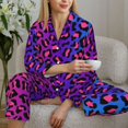 thumbnail image 4 of Wukai Leopard Neon Rainbow Gradient Print Women's Pajama Set - Soft Long Sleeve Sleepwear for Comfort and Style-Medium, 4 of 9