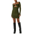 thumbnail image 1 of VISgogo Vestido ajustado de verano de color sólido para mujer, diseño de corte en el pecho plisado de manga larga Casual de una pieza VISgogo  moda, 1 of 5