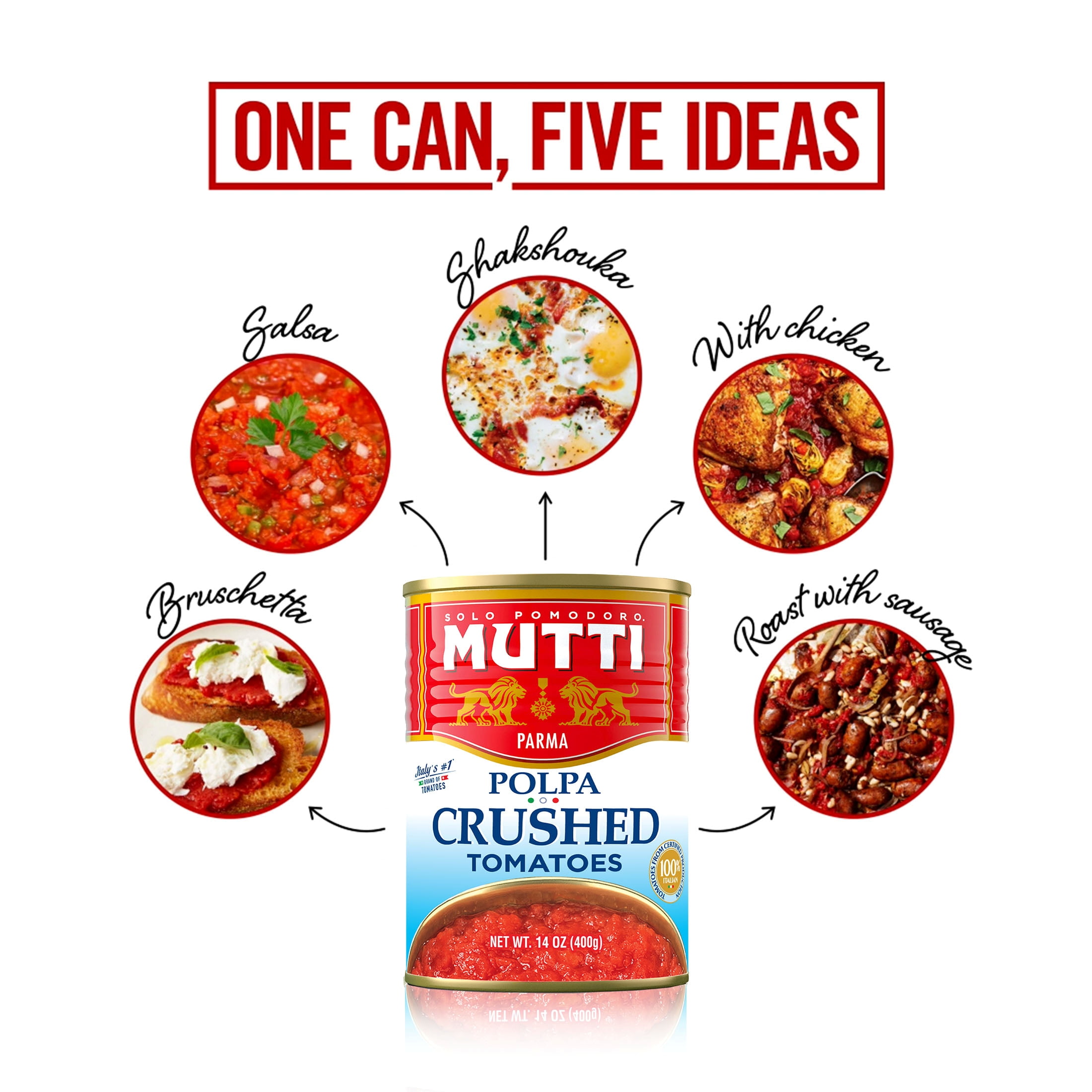 Mutti 100% Italian Crushed Tomatoes (Polpa), 14 oz, 12 Pack, Italy’s #1 Brand of Tomatoes, No Additives or Preservatives