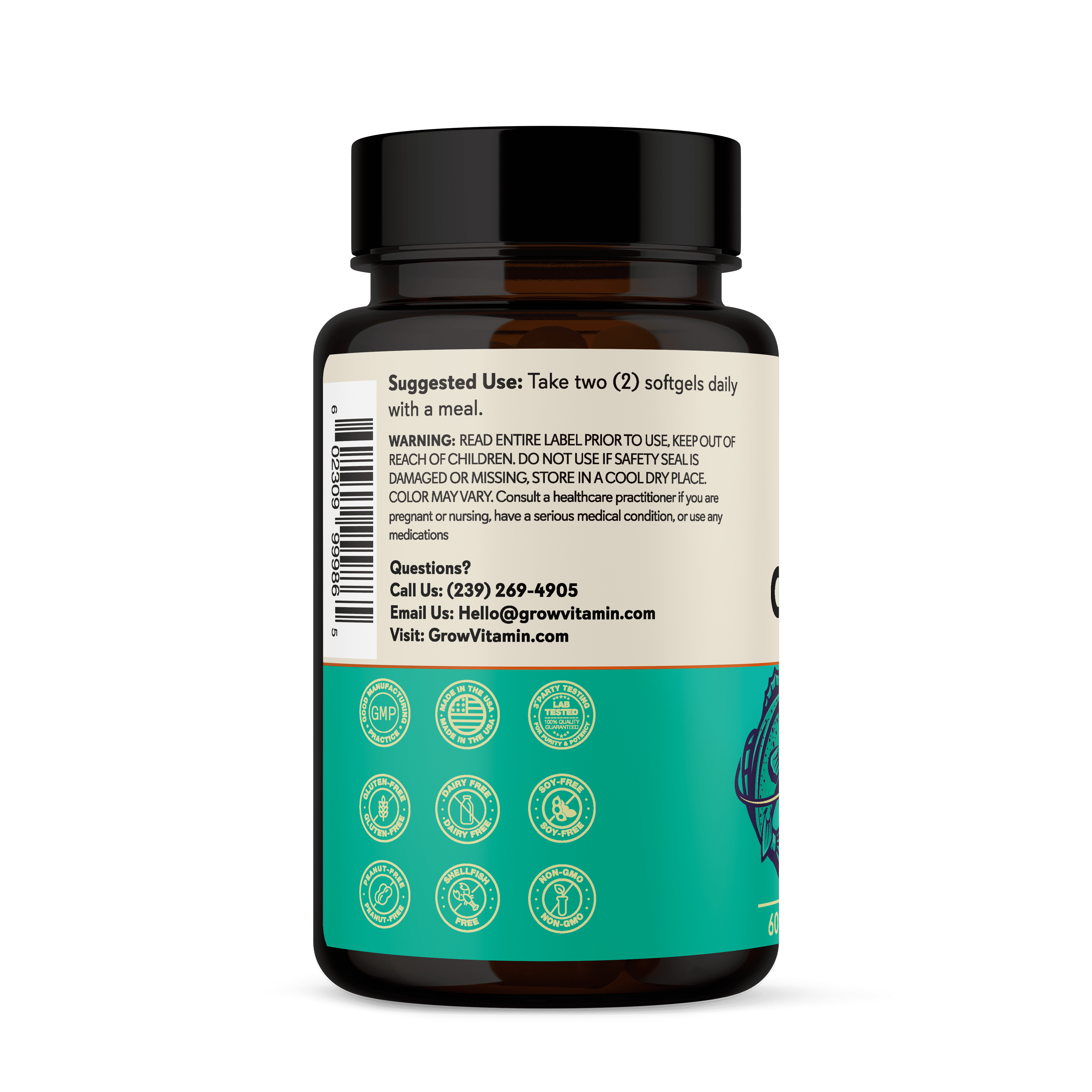 Grow Vitamin OmegaVita Fish Oil Capsules 800mg EPA 600mg DHA Lemon Flavored 30 Count