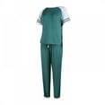 thumbnail image 2 of OUSITAID Women‘s Solid Sweatsuit Set 2 Piece Short Sleeve Pullover And Drawstring Sweatpants Sport Outfits Sets, 2 of 11