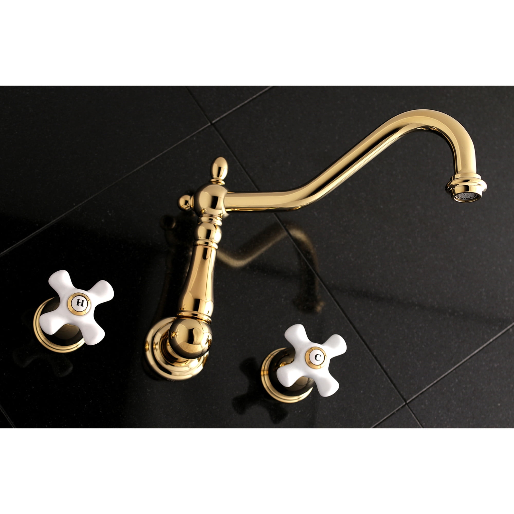 Kingston Brass KS1022PX Heritage Two-Handle Wall Mount Roman Tub Faucet, Polished Brass