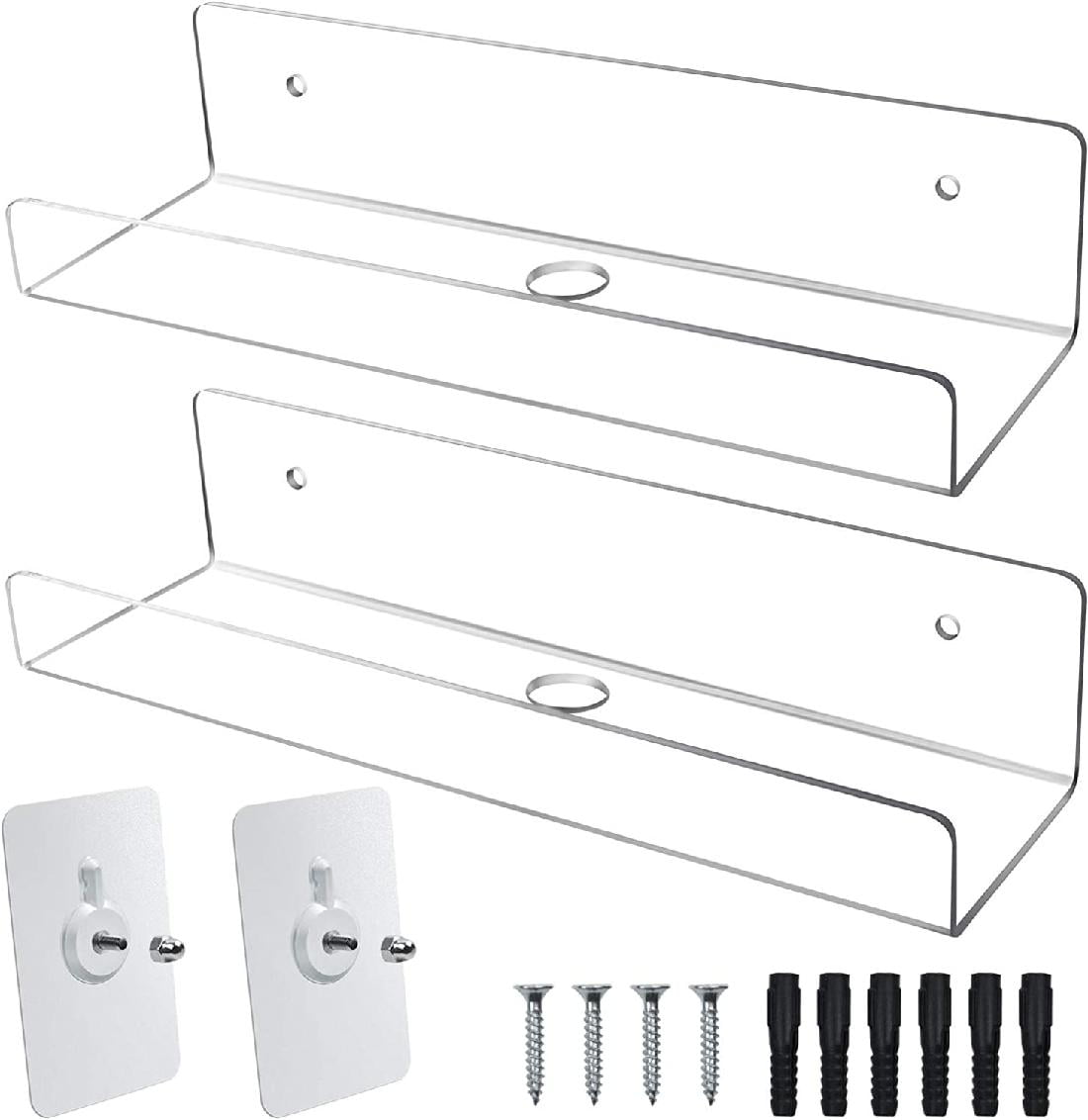 2 Pack Clear Acrylic Floating Wall Shelf 10'', Invisible Wall Mounted