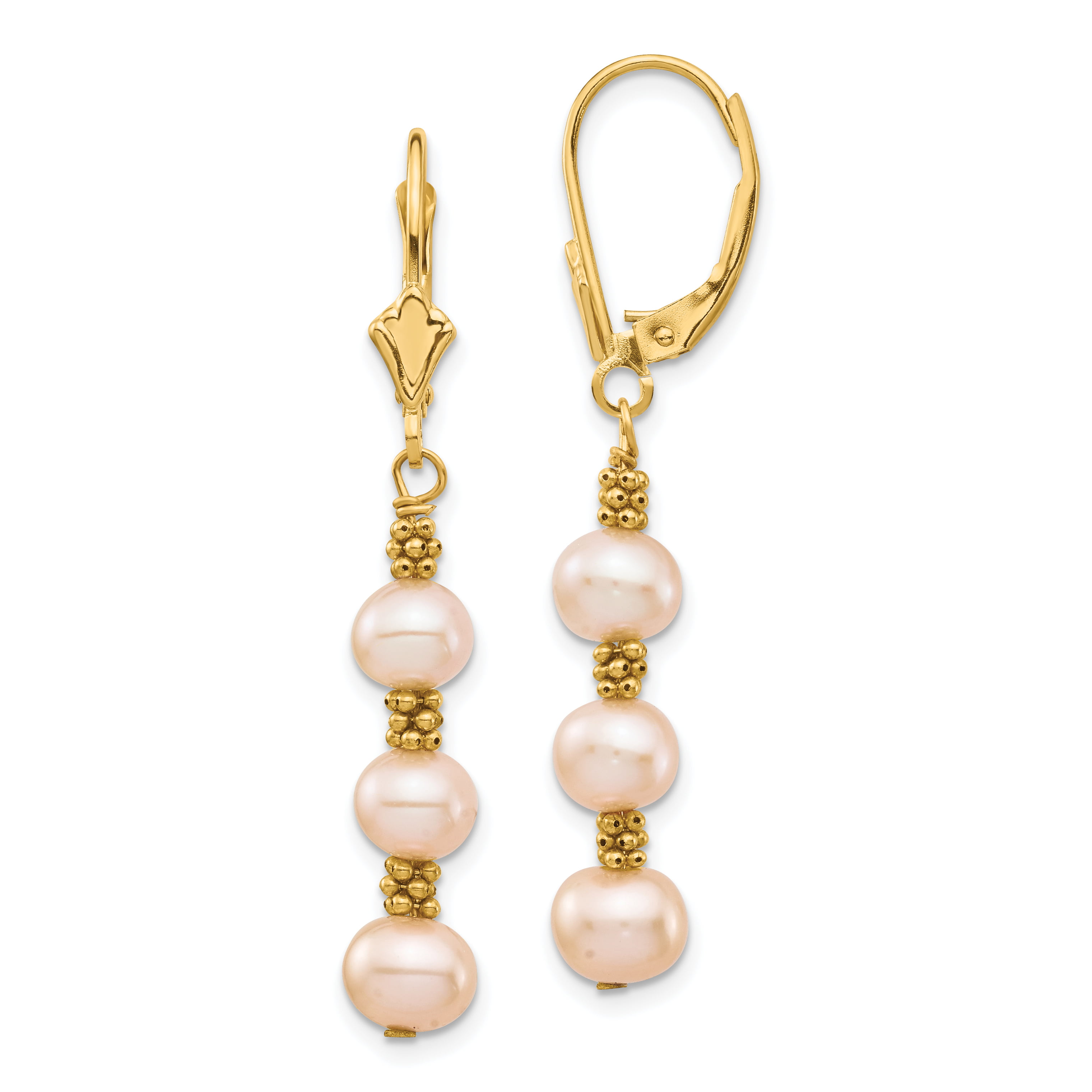 Details about   AAA 6-7mm real natural akoya white bread pearl earrings 14k Yellow Gold 