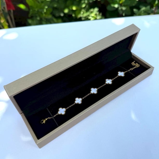 Pulsera Trébol Enchapado Oro 18k Unisex Con Estuche De Lujo Blanco