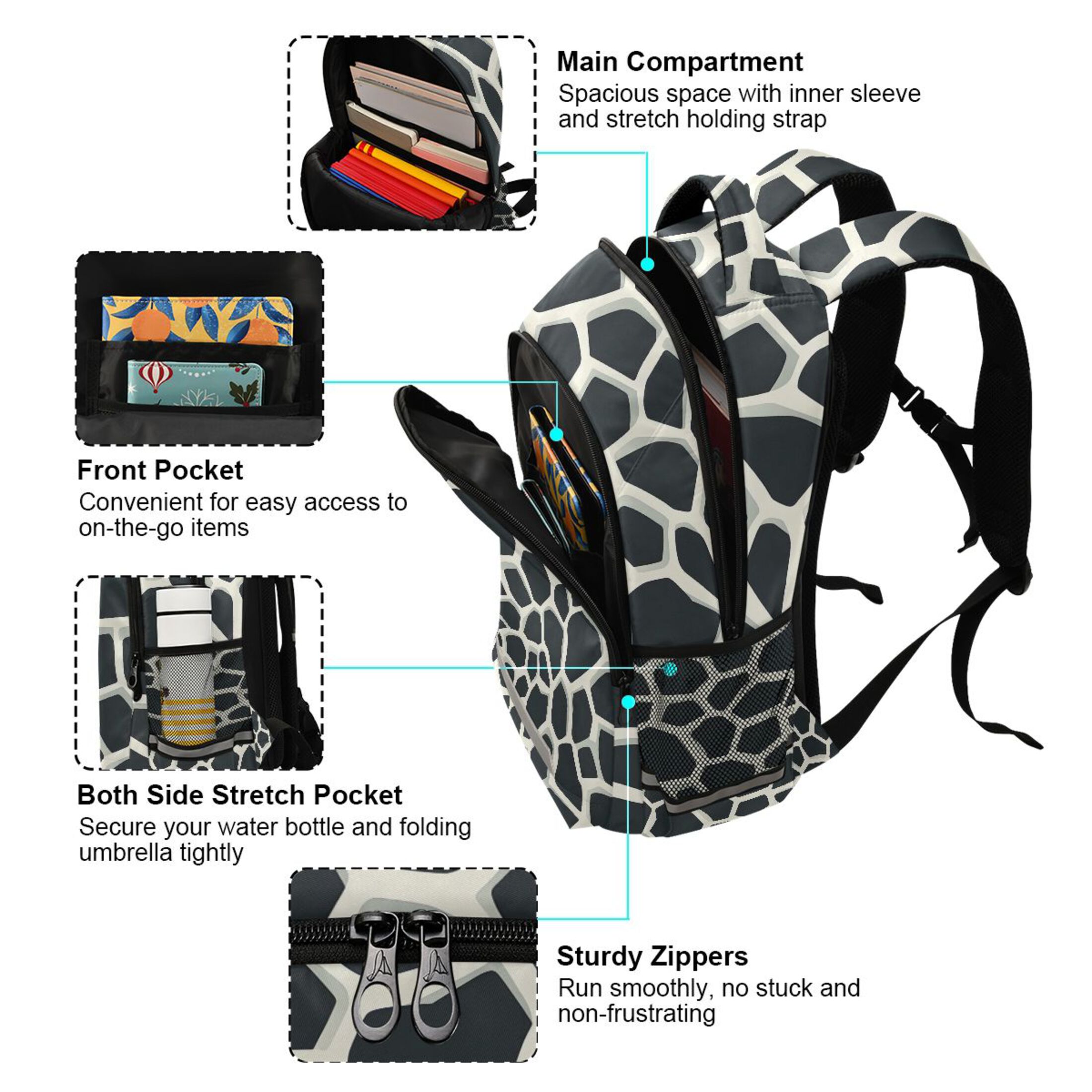 ALAZA Cow Print Backpack Elementary School Bag Bookbag Travel Rucksack