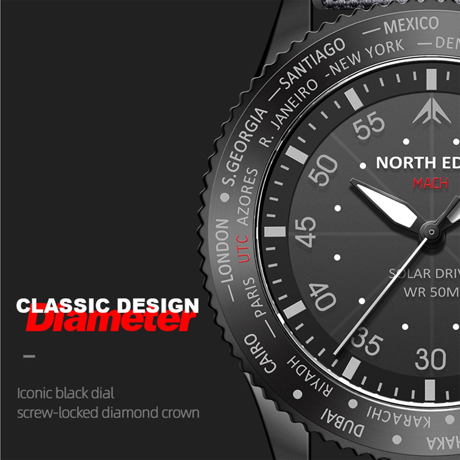 Watches North Edge Mach Watch Pilot Watch Solar Powered Watch For Men 50M Waterproof Chronograph Night  Lasting Up To 180 Days Solar Watch