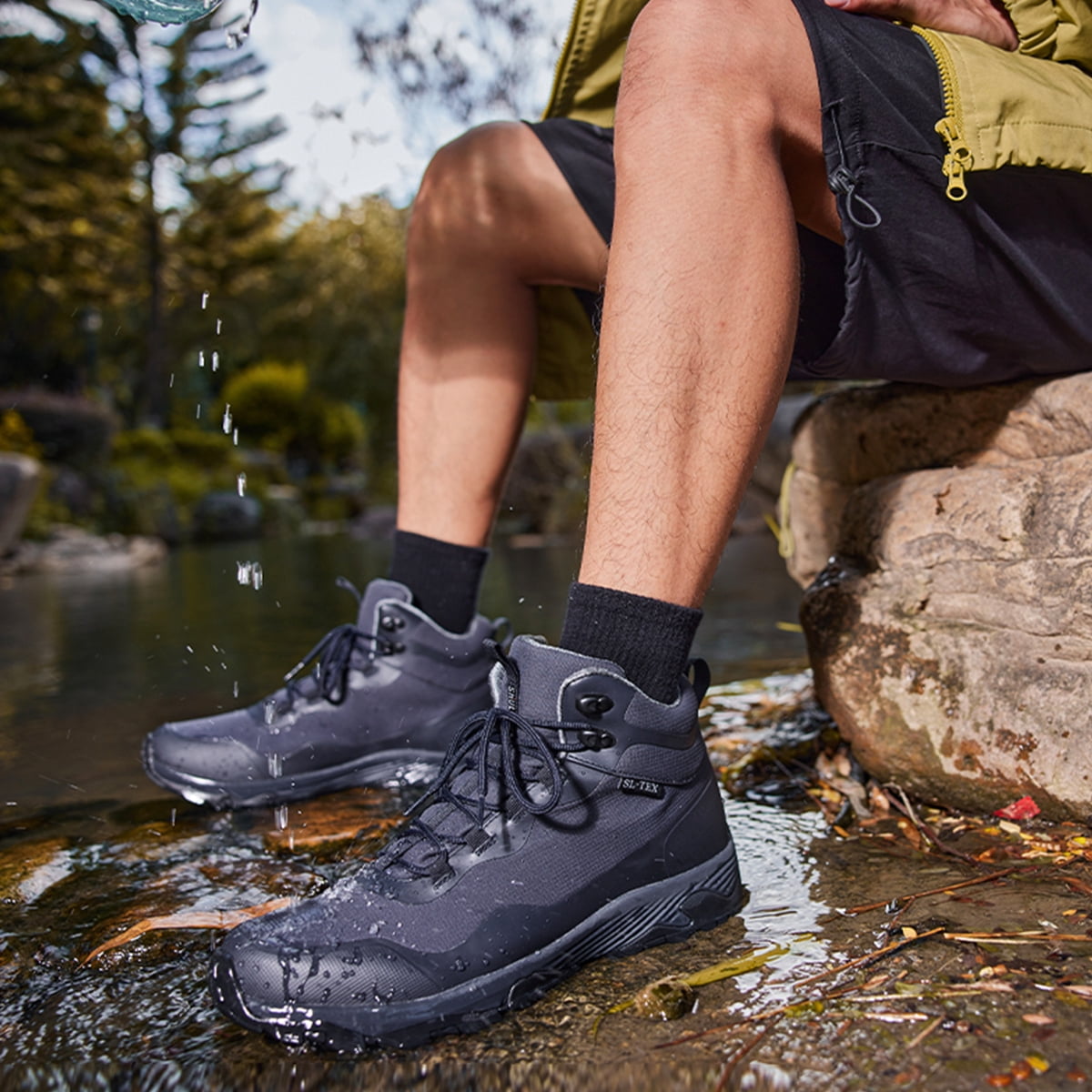 COM STAR Men Hiking Boots Breathable Outdoors Mid Ankle Walking Shoes Lightweight Mountaineering Shoes  for Trekking, Camping