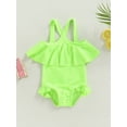 thumbnail image 2 of Bagilaanoe Toddler Baby Girls One-Piece Swimsuit Off Shoulder Sleeveless Ruffle Swimwear 12M 18M 24M 3T 4T Kids Bathing Suit Beachwear, 2 of 8
