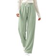 thumbnail image 2 of Sunnin Womens Waffle Knit Lounge Pants Drawstring Elastic Waist Slant Pockets Relaxed Straight Leg Trousers, 2 of 9