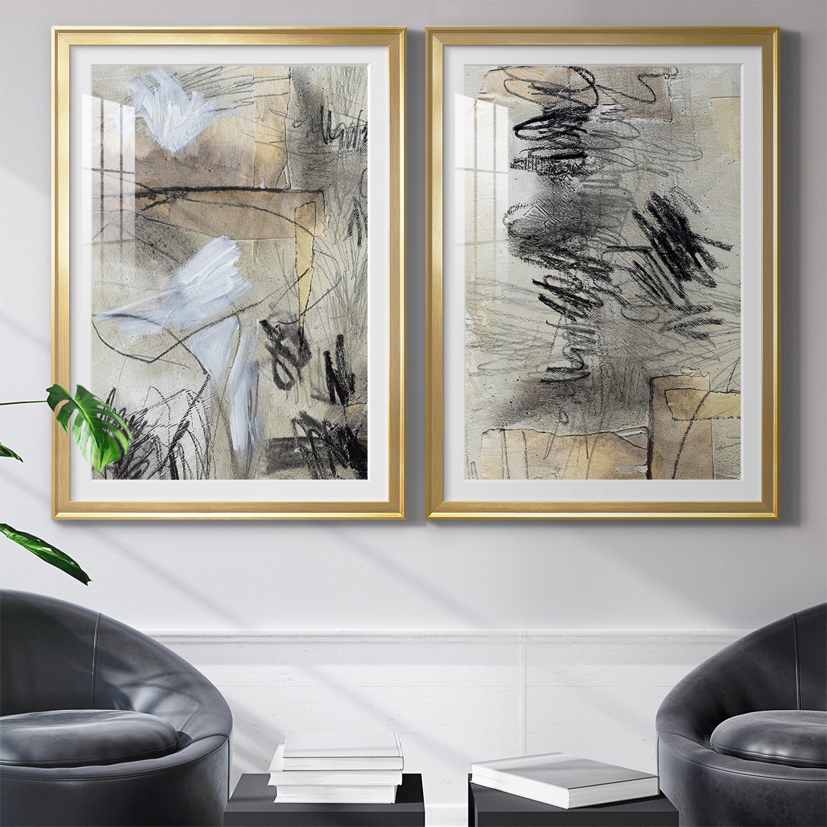 Wexford Home Masked Notes I Premium Framed Print, 26.5" x 36.5" - Ready to Hang, Gold (Set of 2)