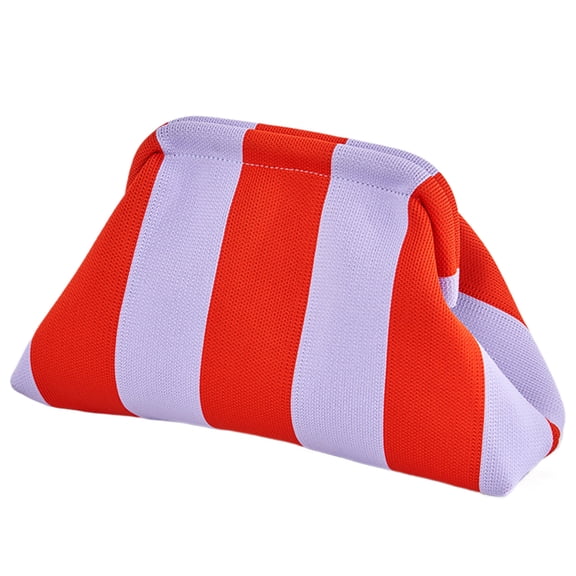Women Knitted Clutch Purse Small Stripe Purse Woven Bag for Female (Red Purple)