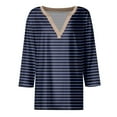 thumbnail image 4 of CLOISE Blouses for Women Fall Trendy Striped Tops V Neck 3/4 Sleeve Shirts Loose Color Block Basic Blouses Y2k Outfits Dark Blue 2XL, 4 of 5