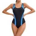 thumbnail image 4 of Women's Sleeveless One Piece Wetsuit Conservative Sexy Backless Color Matching Swimsuit with Removable Bra Pads for Swimming Vacation,Blue,3XL, 4 of 5