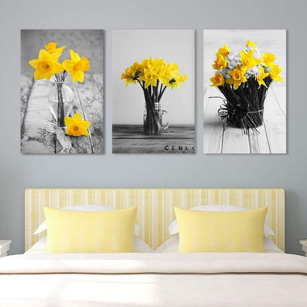 Wall26 Yellow Flowers In Vases Canvas Art Wall Decor 16 X24 X 3 Panels Com - Yellow And Grey Wall Decor