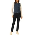 thumbnail image 2 of Chaleco sin mangas de mezclilla lavado con botones para mujer INSPIRE CHIC, con bolsillos, textura azul, talla S, 2 of 6