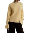 thumbnail image 2 of Womens Ruff Collar Sweater Oversized Flared Sleeve Loose Pullover Sweaters Tops Yellow L, 2 of 9