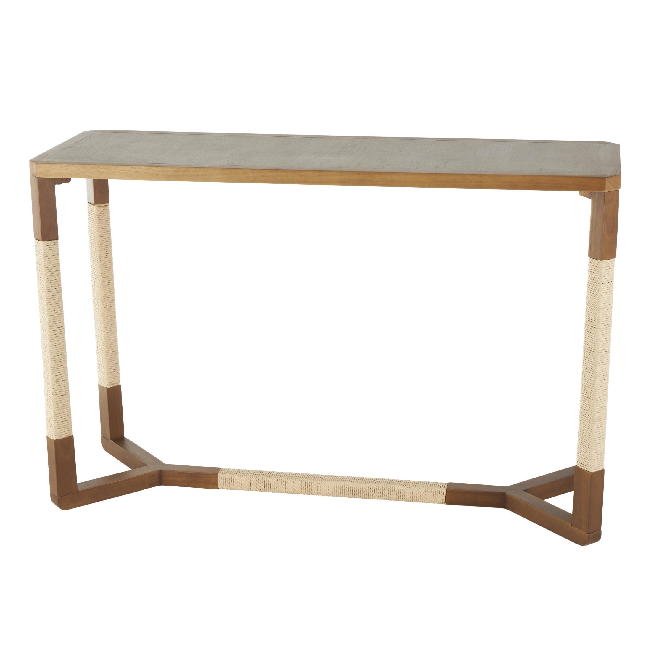DecMode 47" x 31" Brown Wooden Rectangular Console Table with Rope Wrapped Frame, 1-Piece