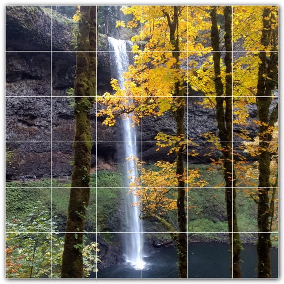Picture-Tiles.com: Waterfalls Ceramic Tile Wall Mural WAL501129-66L. 48"W x 48"H using (36) 8" x 8" Ceramic Tiles-Satin Finish