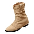 thumbnail image 3 of Domuza Women's Slouchy Faux Suede Ankle Boots, Ruched Stacked Slip On Short Booties, Comfort Flat Heel Casual Boots for Fall Winter Daily Wear Brown 8.5（EU-41）, 3 of 8
