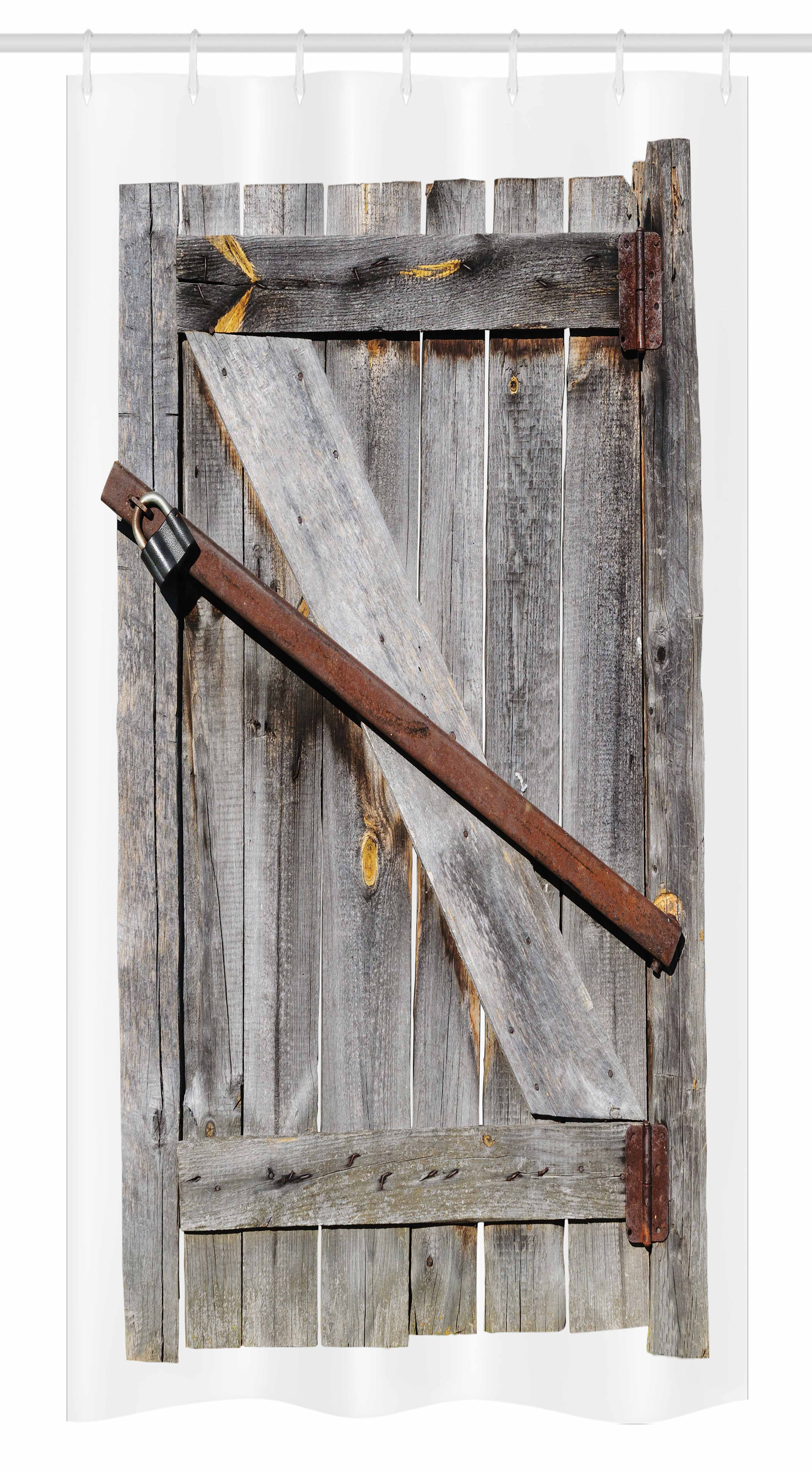 Rusty Iron Texas Stars Farmhouse Barn Door Waterproof Fabric Shower Curtain Set 