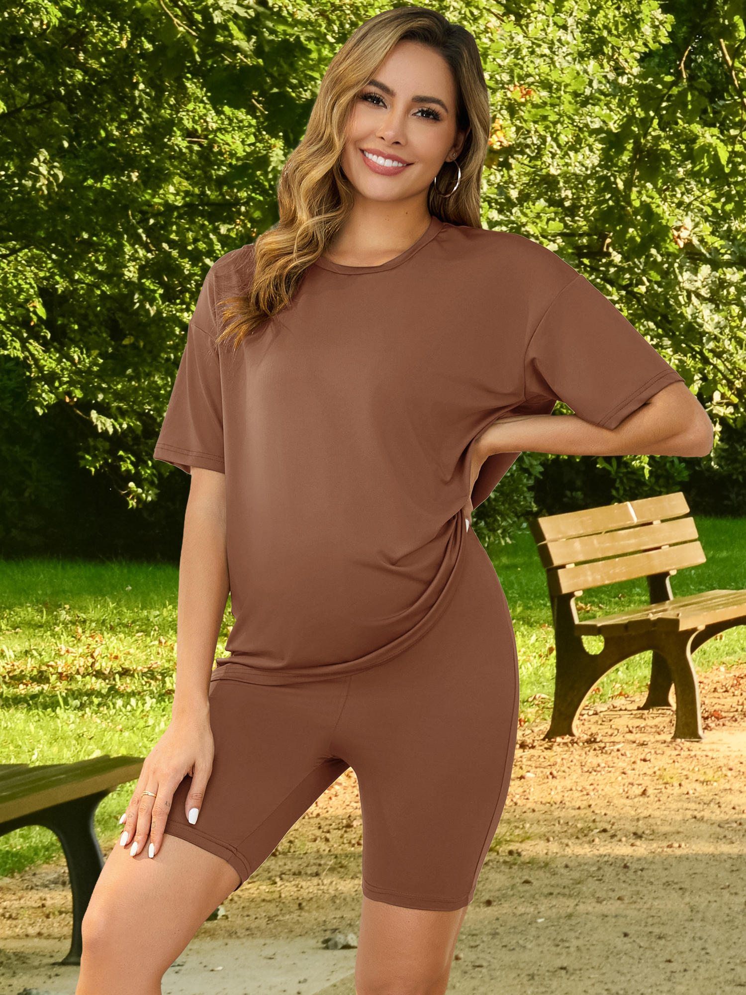 DARING DIVA Women's Tie Dye 2-Piece Maternity Pajama Set S Brown