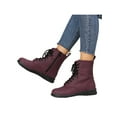 thumbnail image 3 of Frontwalk Women Ankle Boots Casual Combat Boot Side Zip Booties Walking Fashion Shoes Womens Lace Up Wine Red 5, 3 of 8