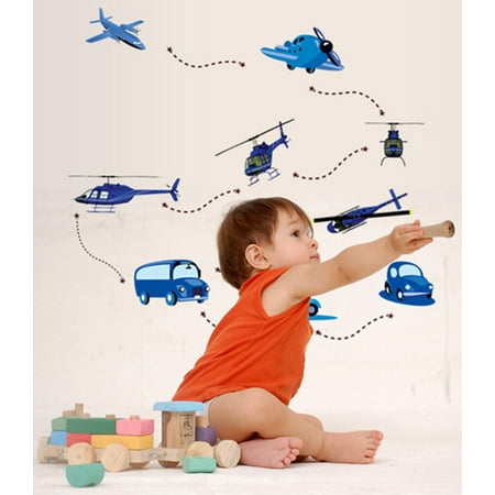 Wall Stickers Bike EECOO Blue Air planes Cars Bike Bus Removable Wall Sticker Decal for Boy and Kids Room Decor,Wall Sticker, Removable Wall Sticker ()