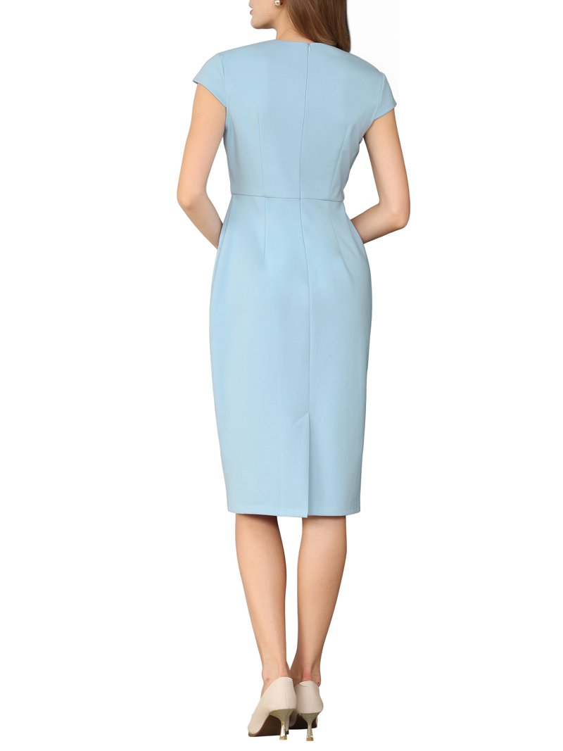 Women's Bodycon Pencil Dress Cap Sleeve Formal Work Knee Length Sheath Dresses S Light Blue