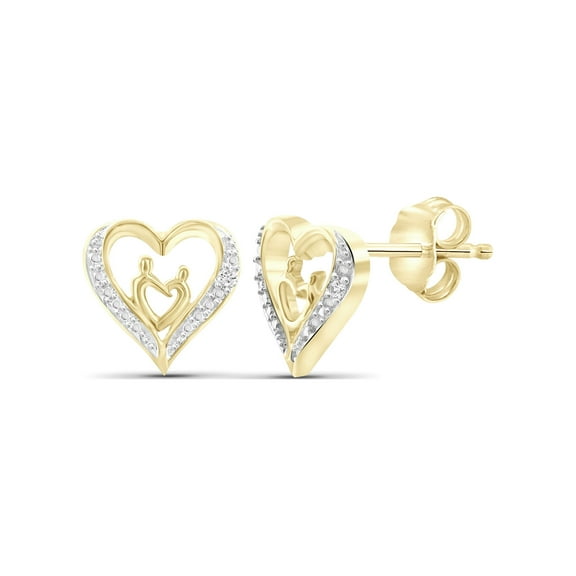 White Diamond Accent 14k Gold Over Silver Mother and Child Heart Stud Earrings