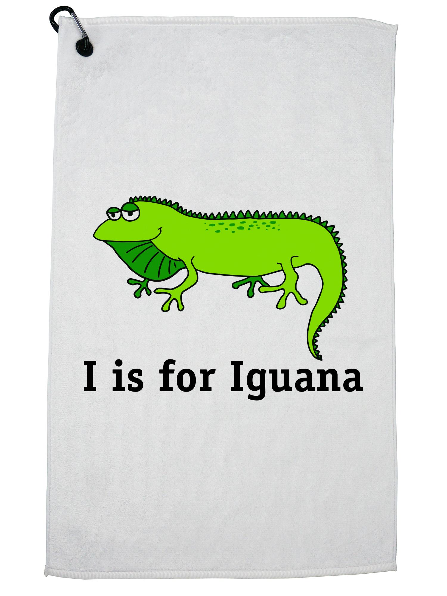 I Is For Iguana Lizard Reptile Love Golf Towel with Carabiner Clip