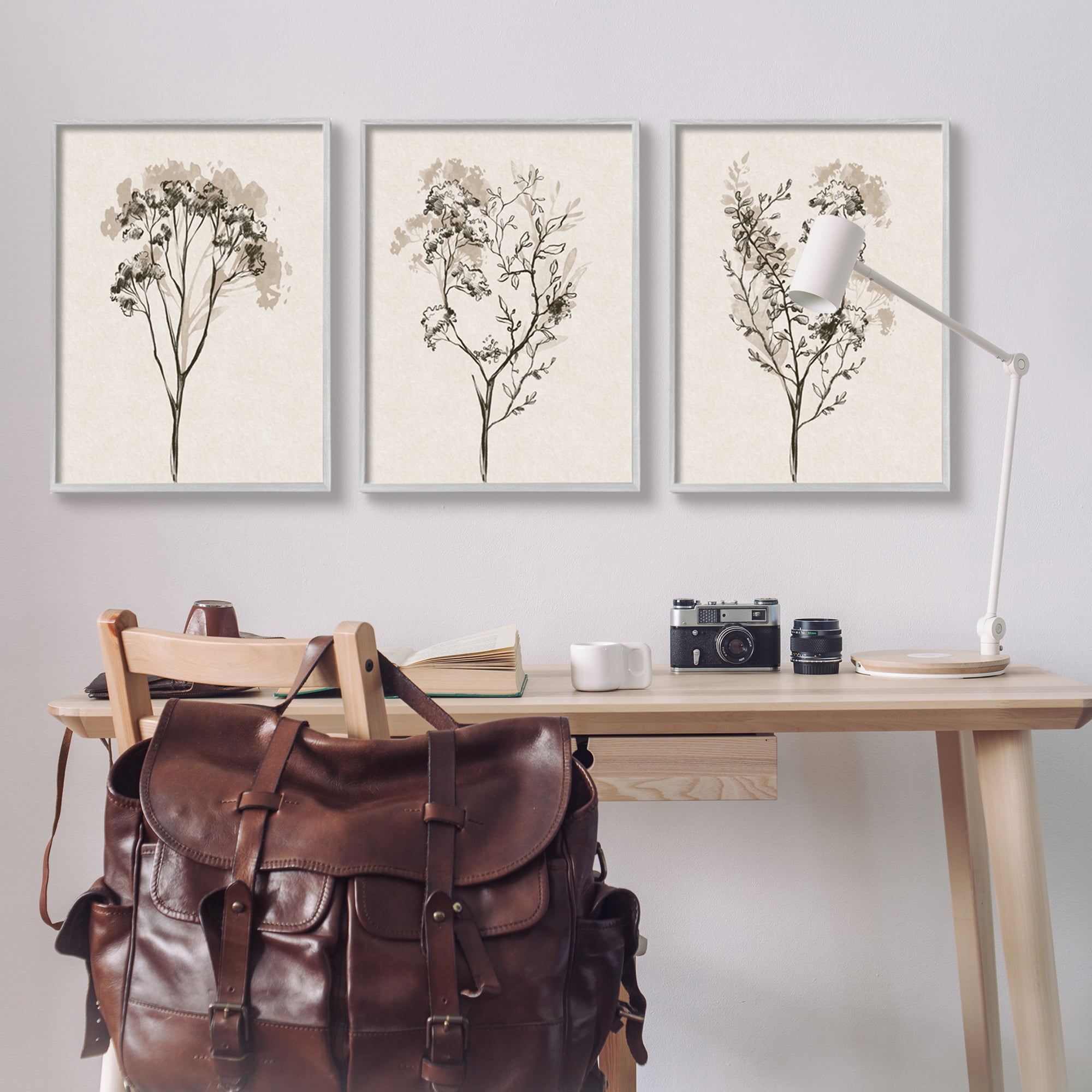 Stupell Industries Beige Cottage Herbs Botanical & Floral Painting Gray Framed Art Print Wall Art, 24 x 30, Set of 3