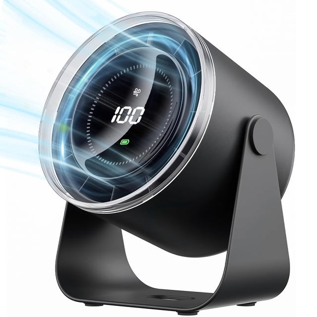 BTOOTB Ventilador de Escritorio, Ventilador Sortátil Silencioso, Velocidad Ajustable con Batería, 100 Velocidades con Pantalla Digital, Inclinación de 115°, Pa