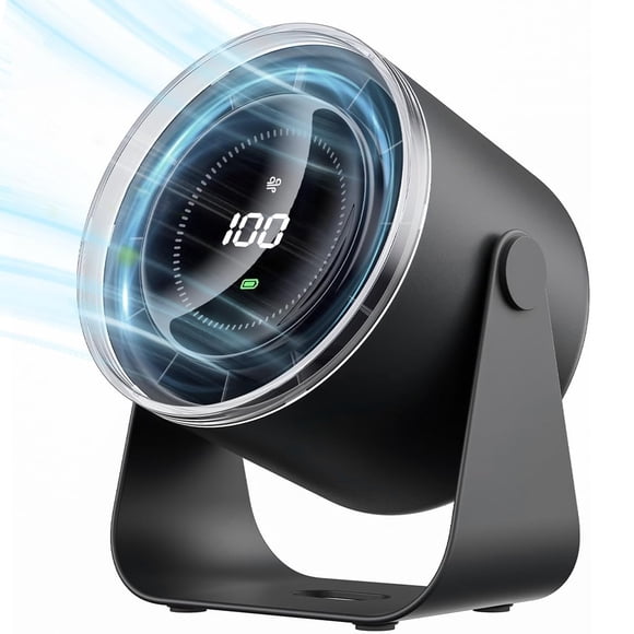 BTOOTB Ventilador de Escritorio, Ventilador Sortátil Silencioso, Velocidad Ajustable con Batería, 100 Velocidades con Pantalla Digital, Inclinación de 115°, Pa