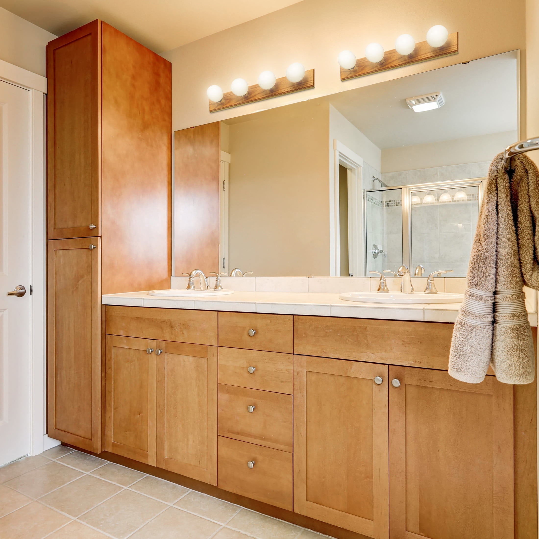 Design House Contemporary Honey Oak 4-Light Dimmable Bathroom Vanity Strip Light