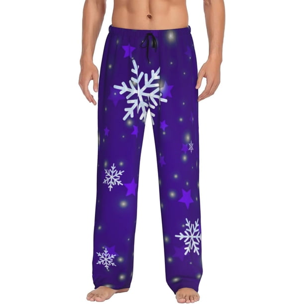 Balery Dark Purple Snowflakes Pantalones de pijama para hombre, pijama ultraligero, pantalón de descanso-3X-Large