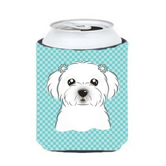 Checkerboard Blue Maltese Can Or Bottle Hugger, 12 Oz.