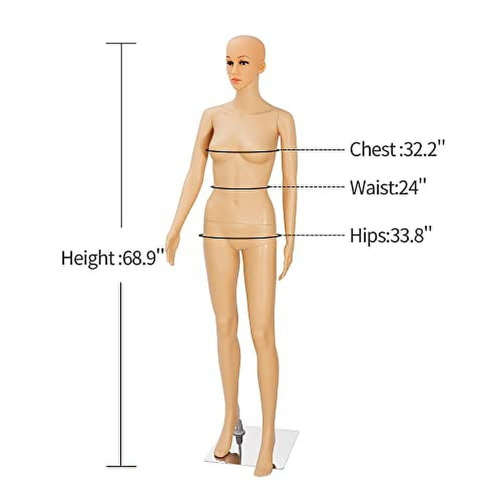 HomGarden Female Mannequin Manikin Full Body Dress Form, 69” Adjustable Mannequin Stand Realistic Mannequin Display Head Turns Dress Model w/Base