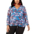 thumbnail image 2 of INC International Concepts Plus Size Women’s Floral-Print Ruched Pullover Shirt Tops, Navy, 2X Plus, 2 of 9