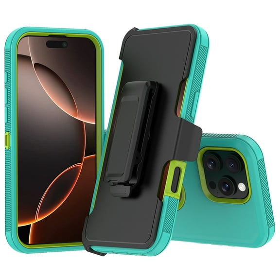 Hotpom for iPhone 15 Pro Max phone Case Heavy Duty Shockproof Dust/ Drop Proof Full Body Protection Anti-Fingerprint with Black Belt Clip for Men/Women, Green/ Yellow