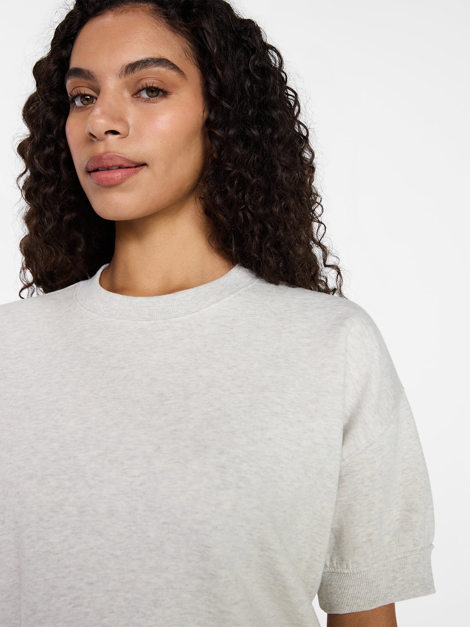 Time and Tru Women's Fleece Sweatshirt with Short Puff Sleeves, Sizes XS-XXXL