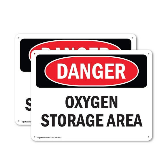 (2 Pack) Oxygen Storage Area OSHA Danger Sign 10 Inch X 7 Inch Indoor / Outdoor Rust-Free Aluminum Metal Signs for Workplace, Workshop, and Construction Site, Made in the USA