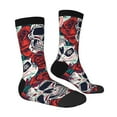 thumbnail image 2 of Novelty Funny Crew Socks Casual Crazy Socks for Men Women , Red Rose Skull Skulls Head, 2 of 5