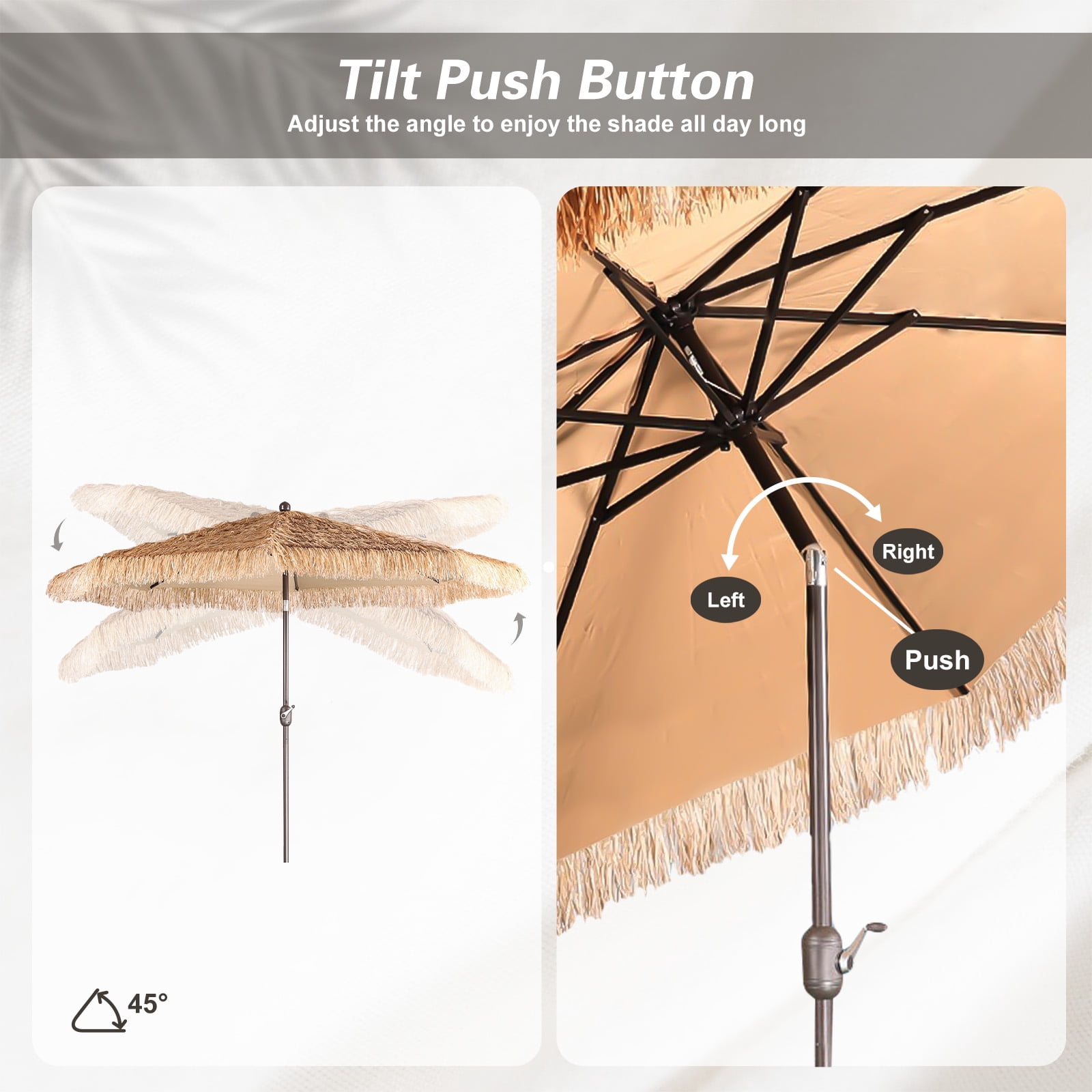 Aoodor 9FT Thatch Patio Umbrella, Tiki Style Outdoor Umbrella with Crank Lift for Poolside, Backyard, Beach - Natural Straw Look (No Base)
