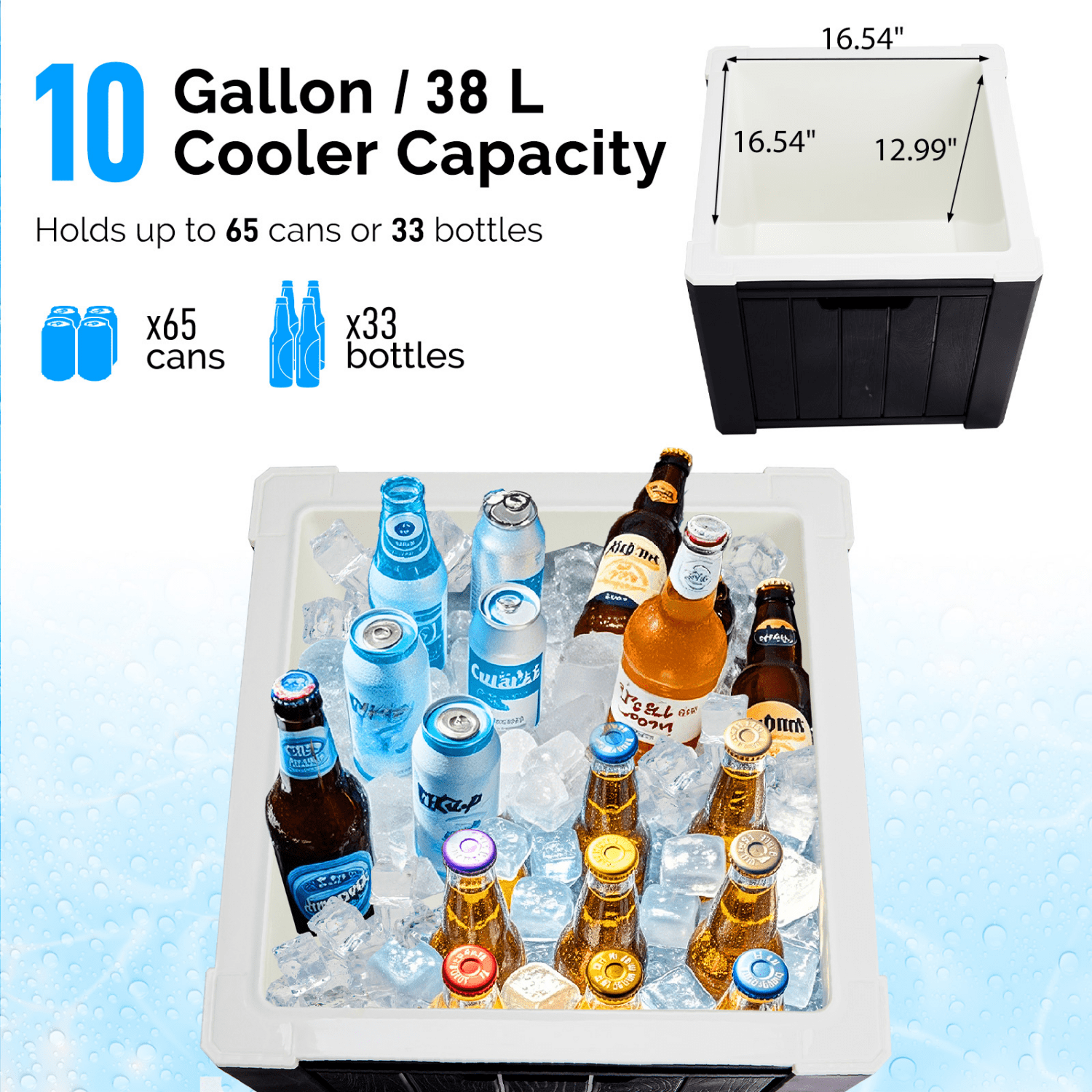 Tcbosik Portable Cooler Table with Handles, 10 Gallon Ice Chest with Storage, Cocktail Side Table for Camping, Fishing, Picnic, BBQ, Black