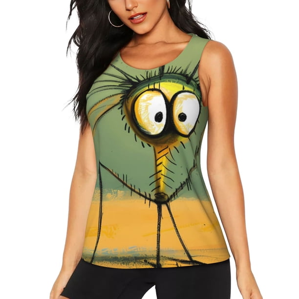 Balery Quirky Cartoon 123 Camiseta sin mangas estampada ligera para mujer, tops de entrenamiento sin mangas, camisetas de yoga transpirables de secado rápido.-Small