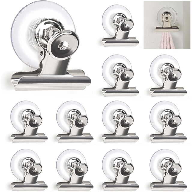 AccEncyc Suction Cup Clips for Windows 12Pcs Suction Clips Clear Suction Cup Clamp Holder Suction Cups with Clips for Home and Office