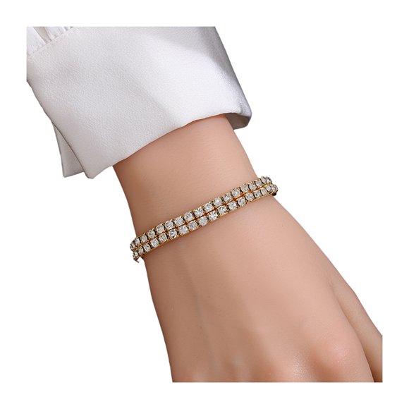 Pulsera para mujer con múltiples filas de diamantes de imitación brillantes, resistente al agua, sin níquel, diseño minimalista, versátil, pieza de joyería